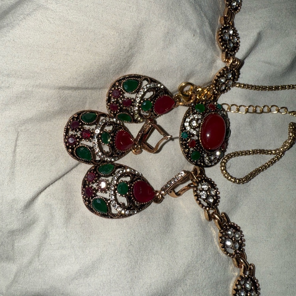 Gold and Red Enamel Skull Earrings